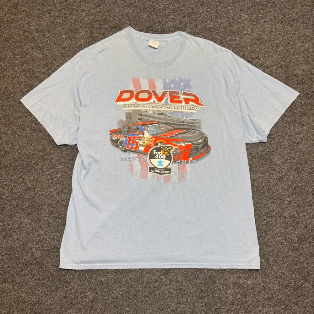 Mens Gildan 2XL Dover Speedway FedEx 400 2015 NASCAR Racing T-Shirt Light Blue